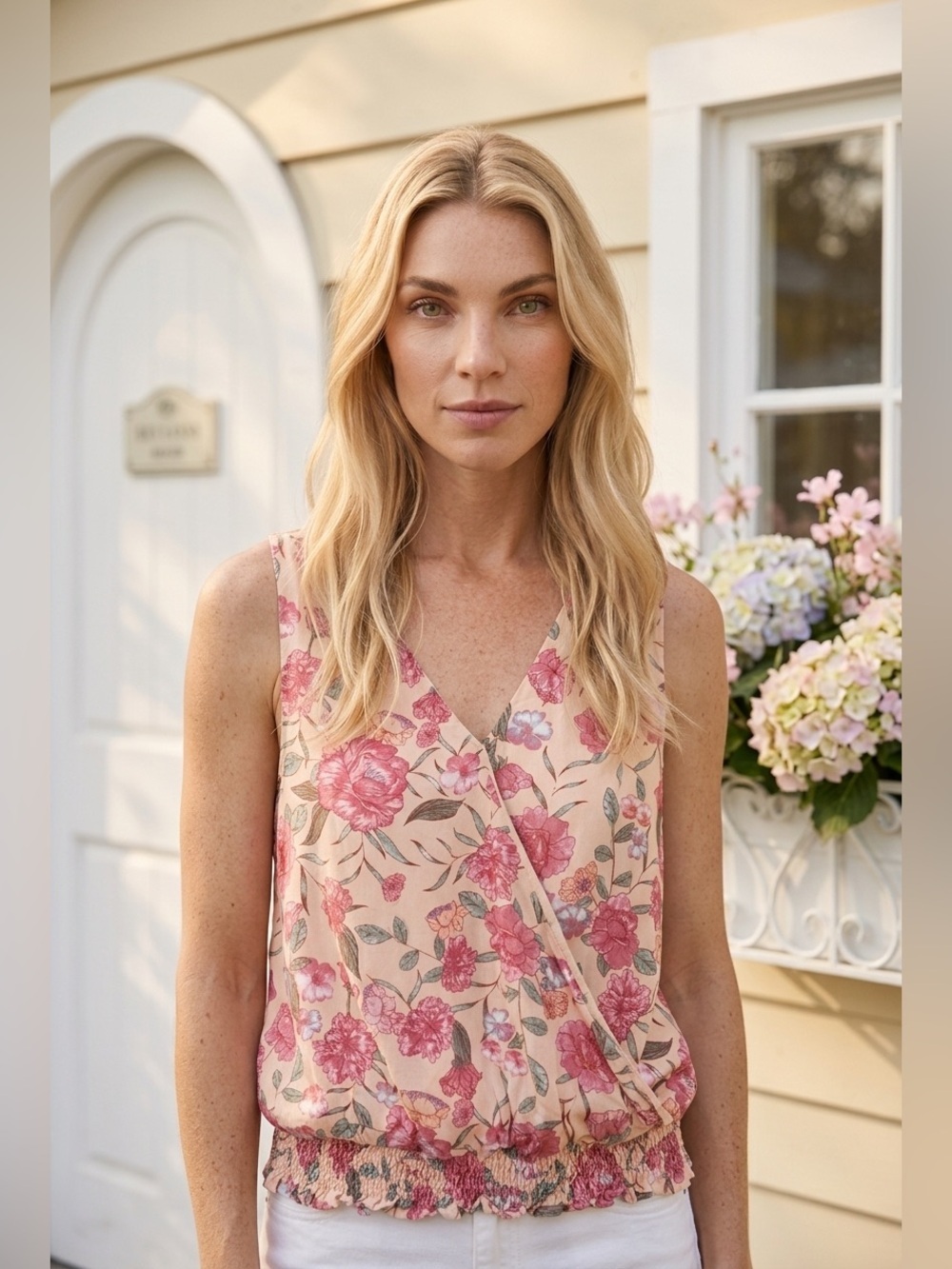 Hayden Beige-Pink Floral Surplice Camisole - Picture 3 of 8